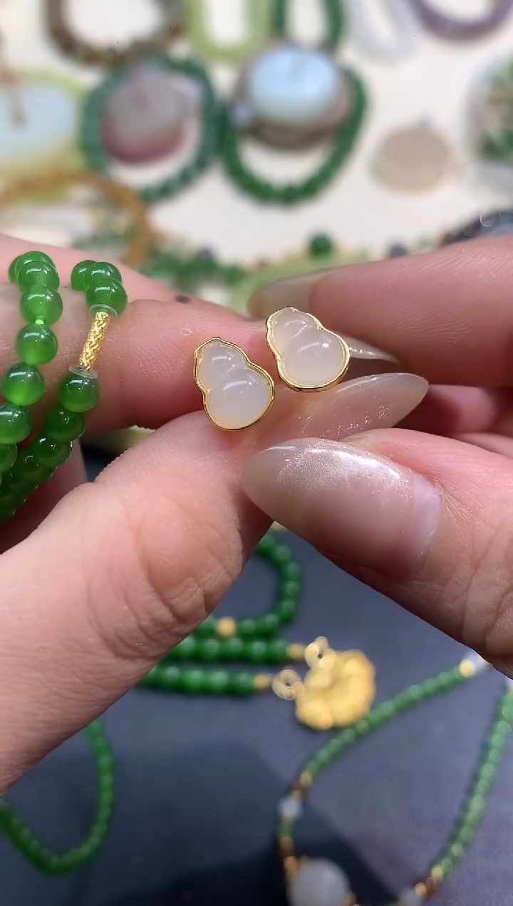 银S925镶嵌和田玉耳饰A336|多样性发货一件|150