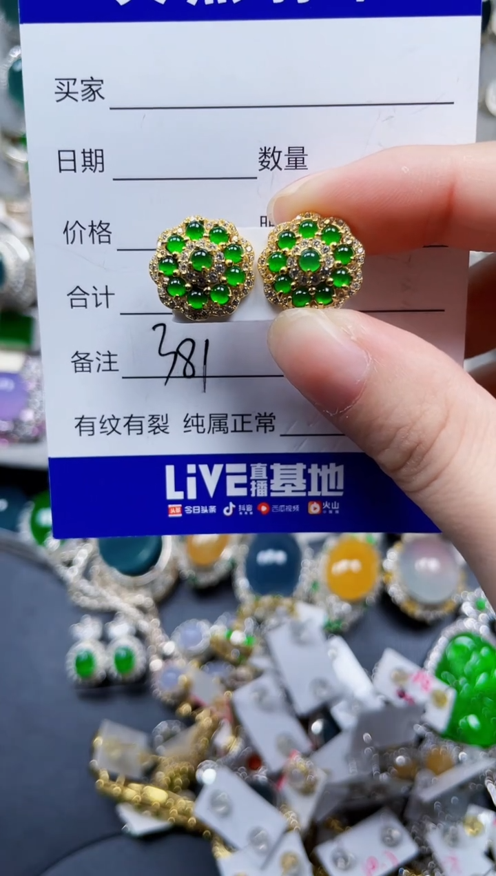 银S925镶嵌翡翠耳饰381