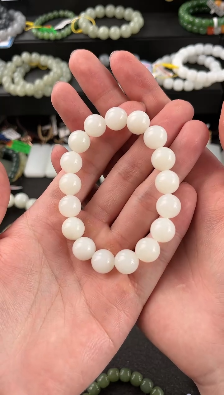 【闪购商品】和田玉手串未镶嵌且末天泰白玉手串卡12mm微色差