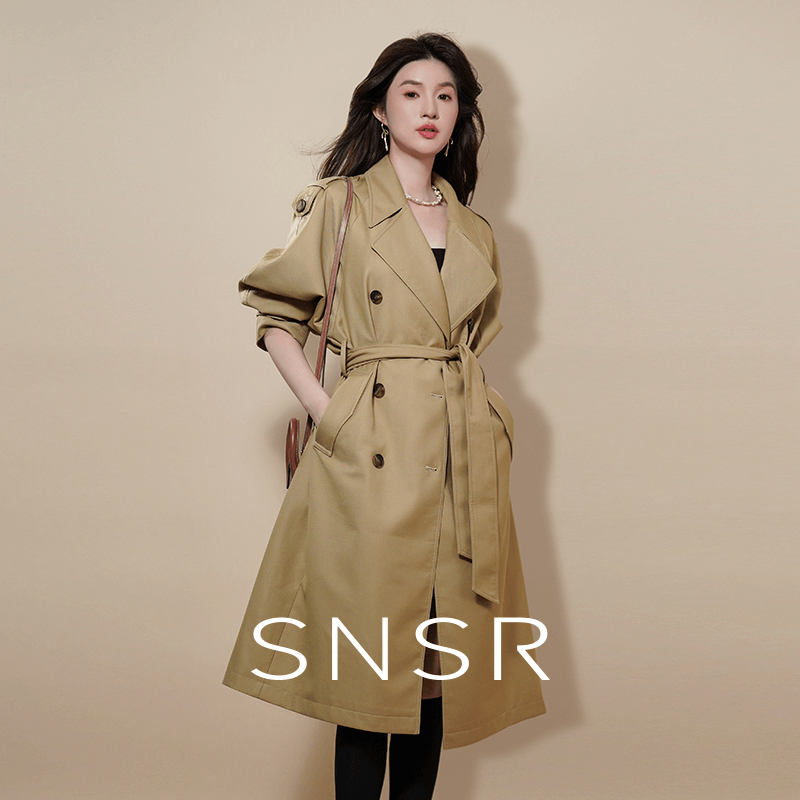 SNSR/圣妮思25秋季新款双排扣复古高级感风衣外套243C025FY270