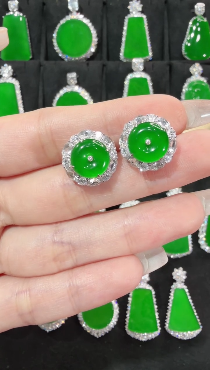 18K金镶嵌翡翠耳饰平安扣耳饰天然A货翡翠72h鉴赏期