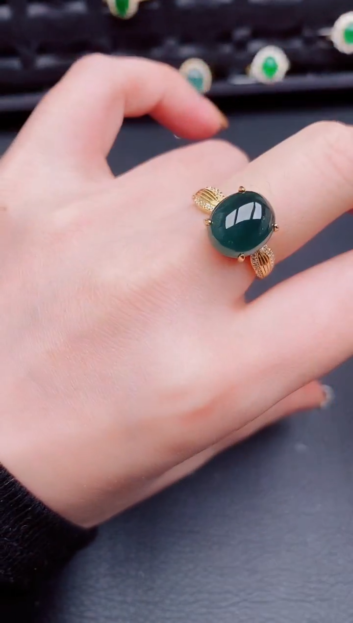 【闪购商品】翡翠戒指银S925镶嵌天然a货翡翠319