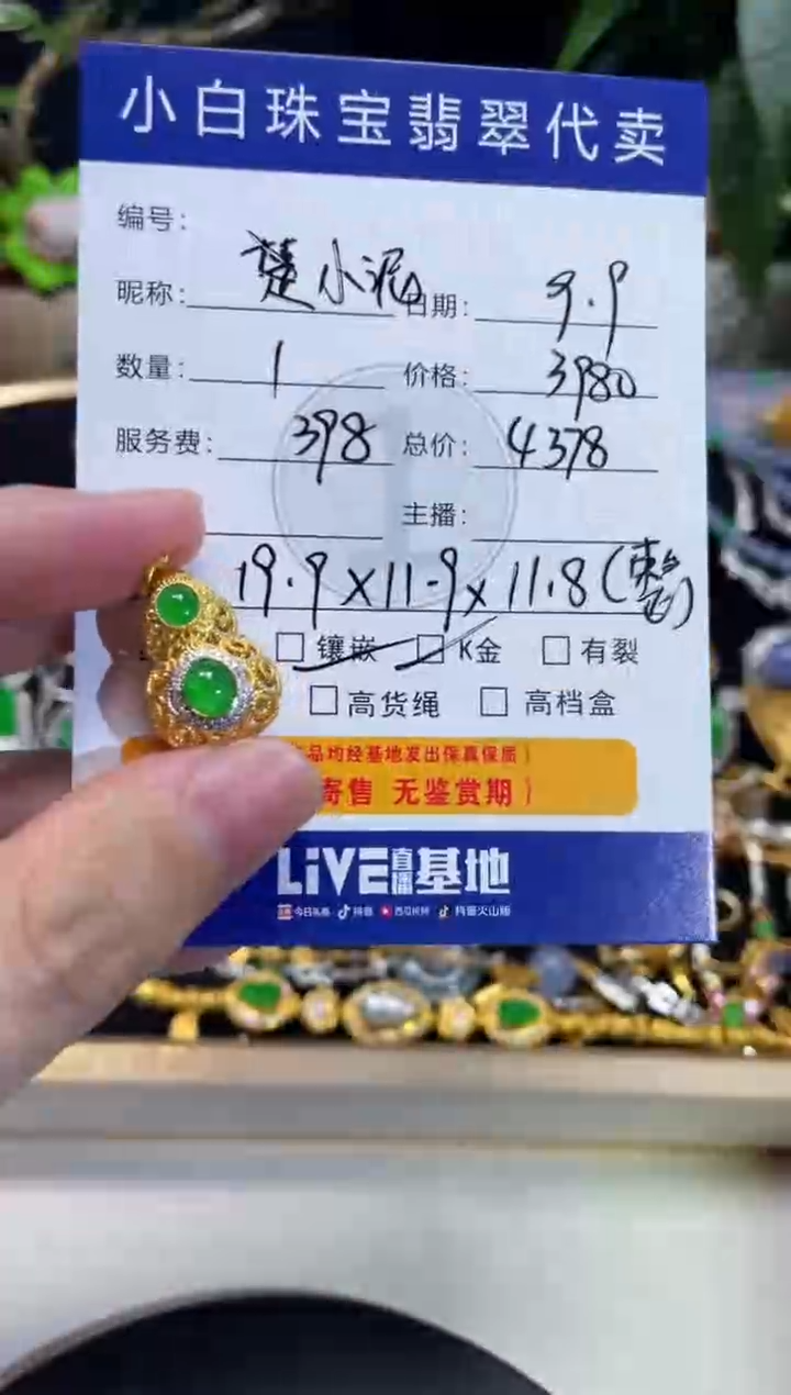 吊坠(不含链)18K金镶嵌翡翠小**?吊坠
