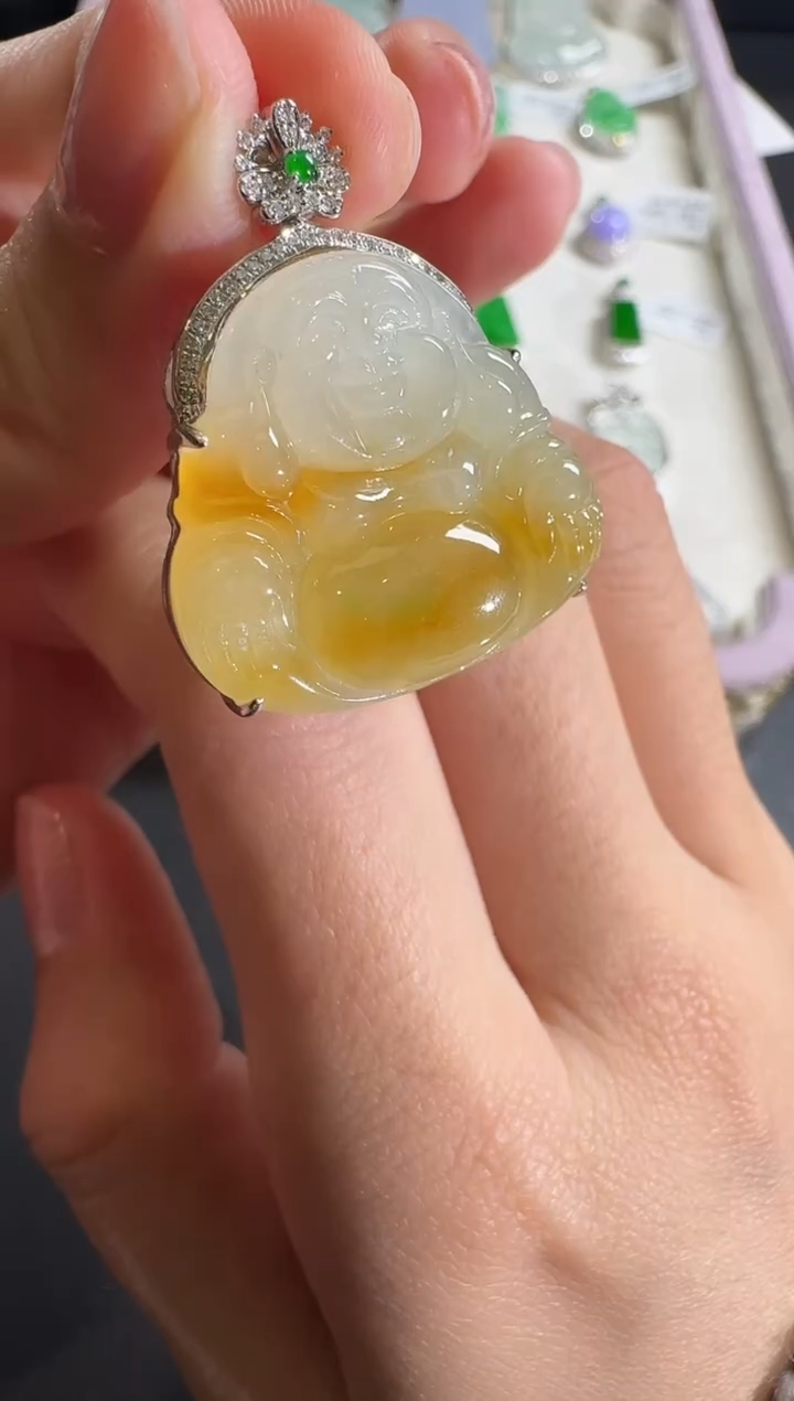 【闪购商品】翡翠吊坠(不含链)18K金镶嵌【源头工厂】钻石镶嵌