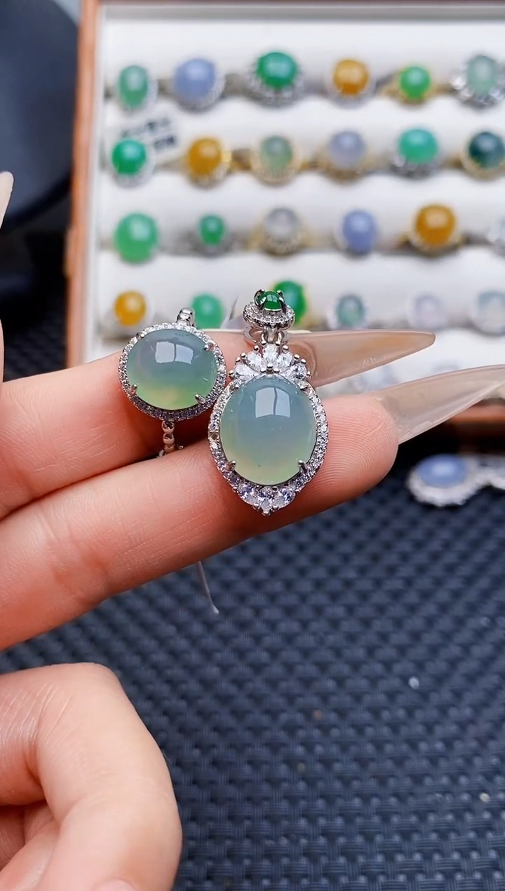 银S925镶嵌戒指翡翠4384