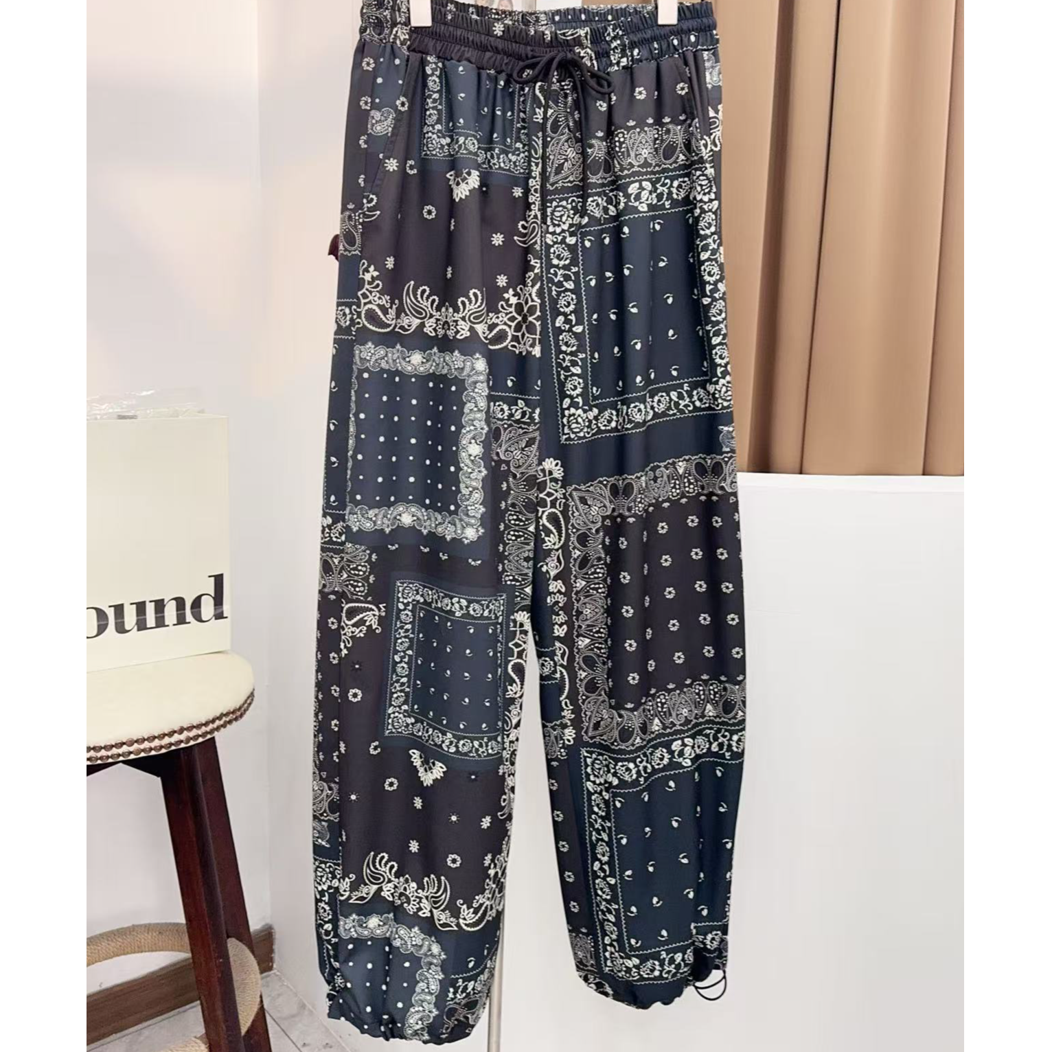 2025印花阔腿裤夏季国潮爆款高腰垂感显瘦直筒休闲裤