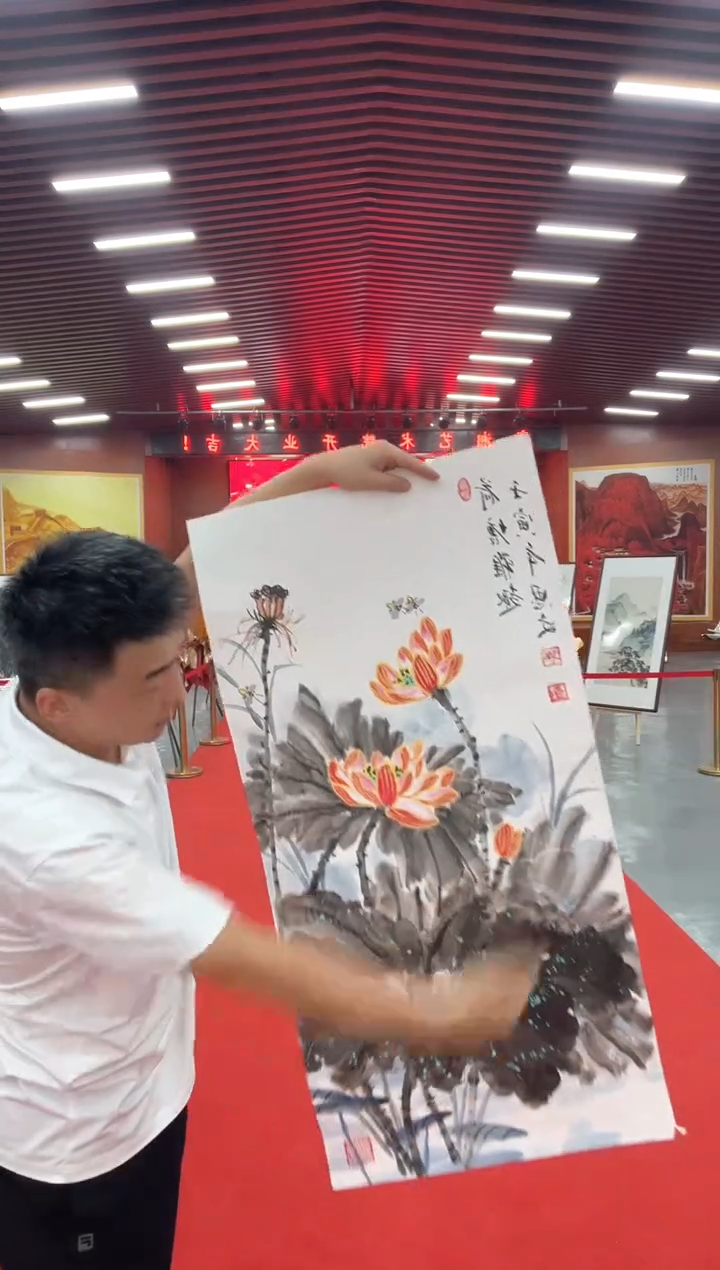 国画三尺手绘画芯荷塘雅趣