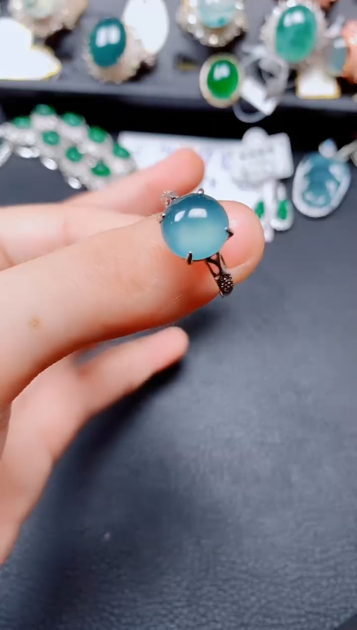 翡翠戒指银S925镶嵌翡翠