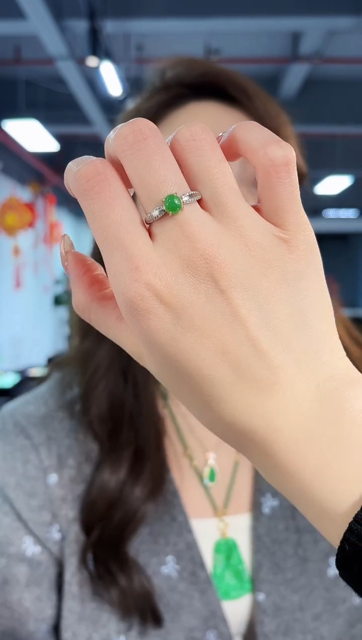 【闪购商品】翡翠戒指银S925镶嵌26缅料A货/支持复检/一件