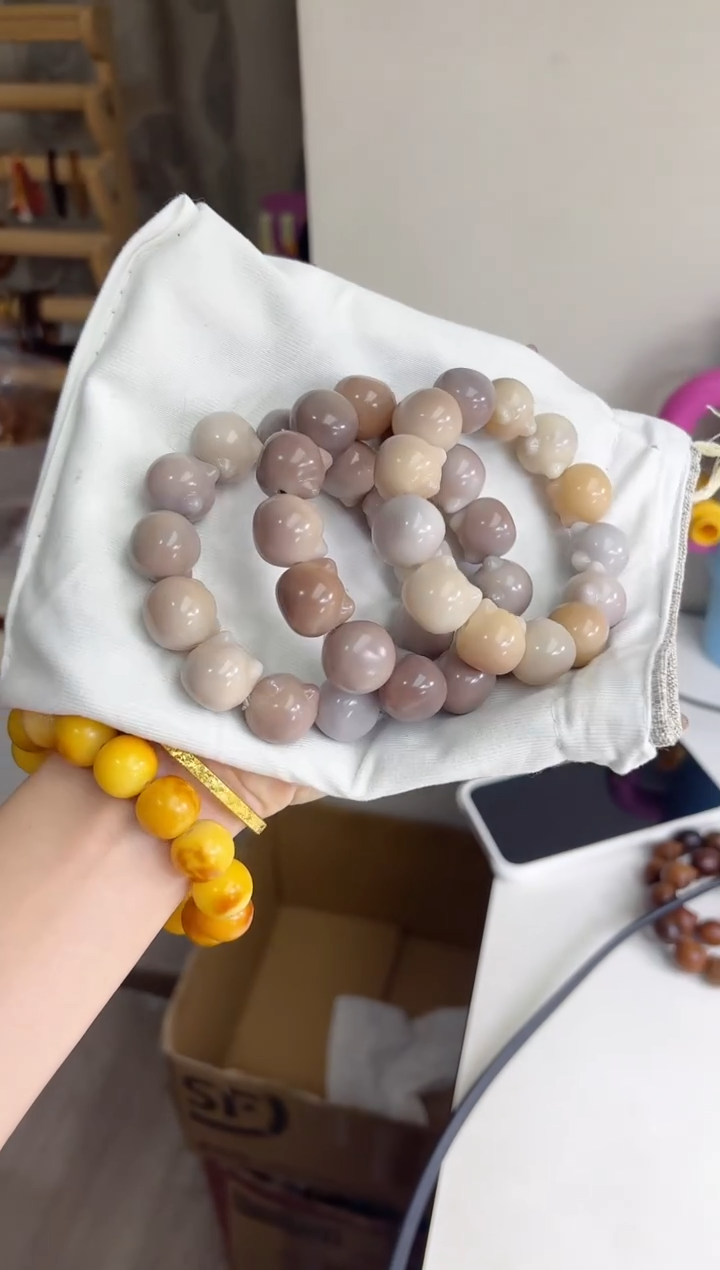 手串菩提根/象牙果沐q31干磨横孔猫猫头18*20mm手串随机