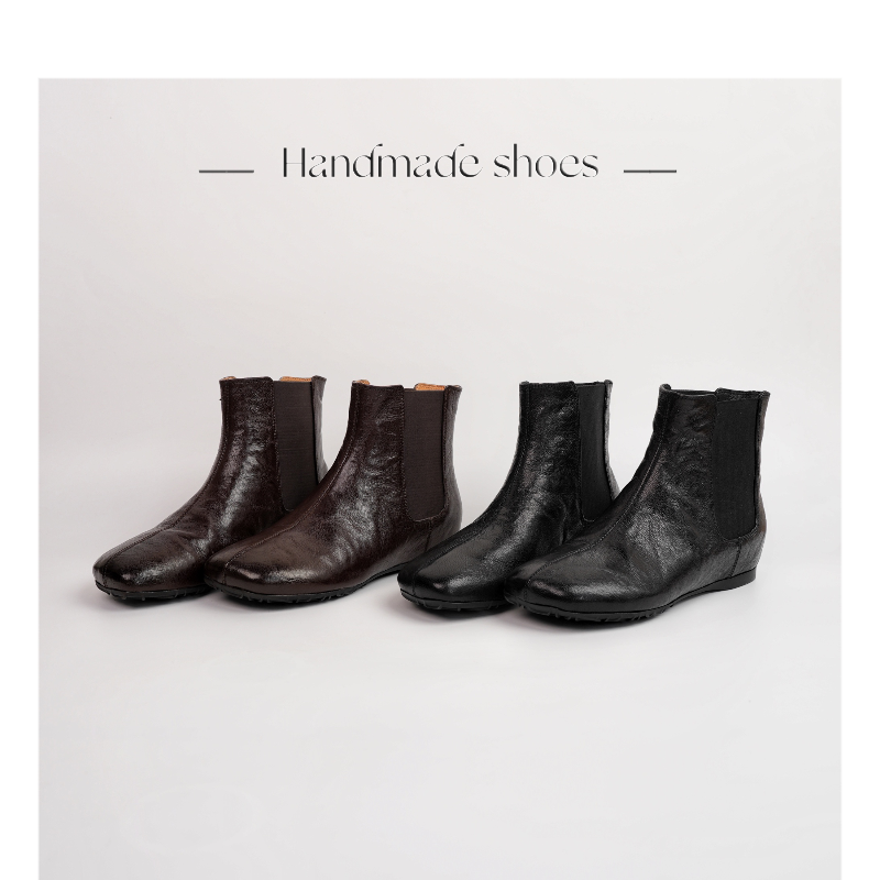 【Dhh】内增高3cm•羊皮•方头秋冬复古小个时尚短靴法式及踝切尔西靴