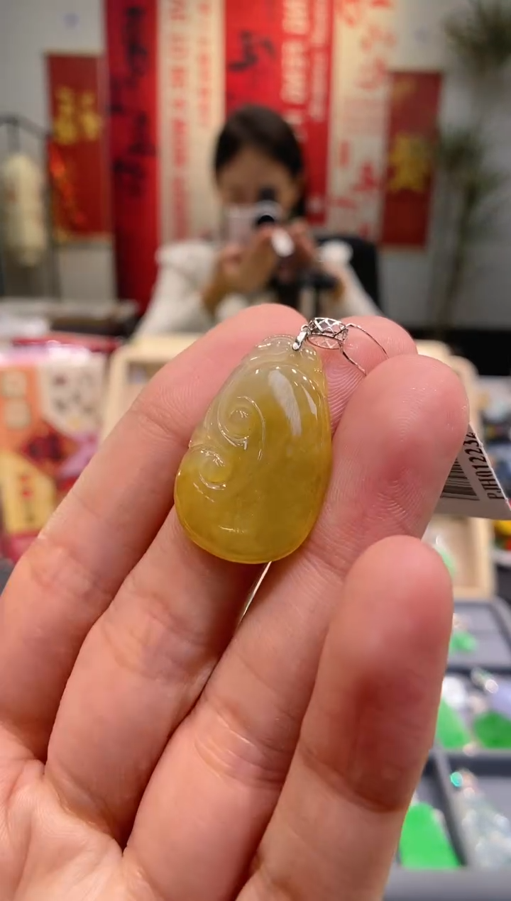 【闪购商品】翡翠吊坠(不含链)18K金镶嵌如意