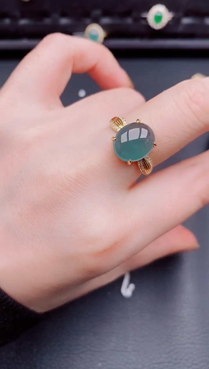 【闪购商品】翡翠戒指银S925镶嵌天然a货翡翠755