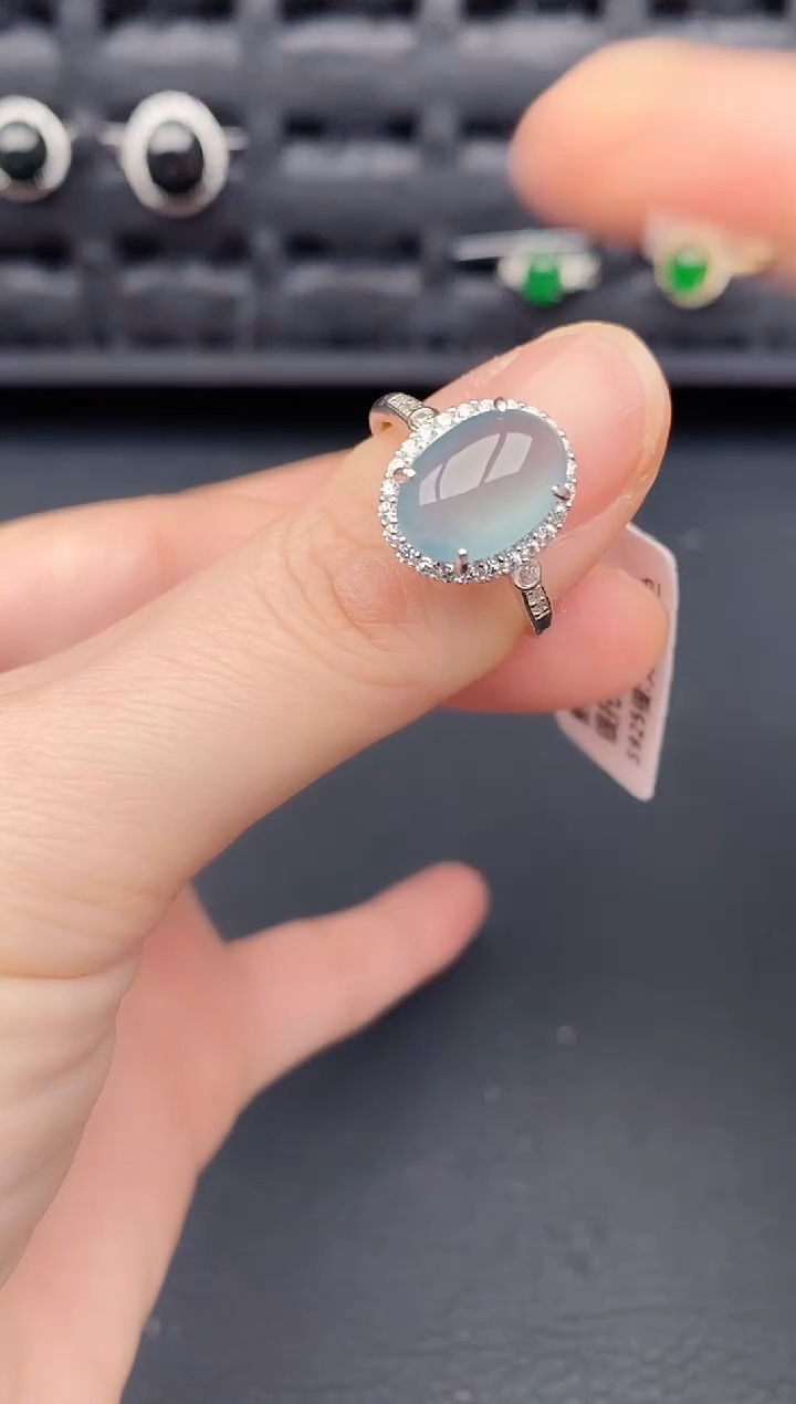 银S925镶嵌戒指翡翠天然a货翡翠213