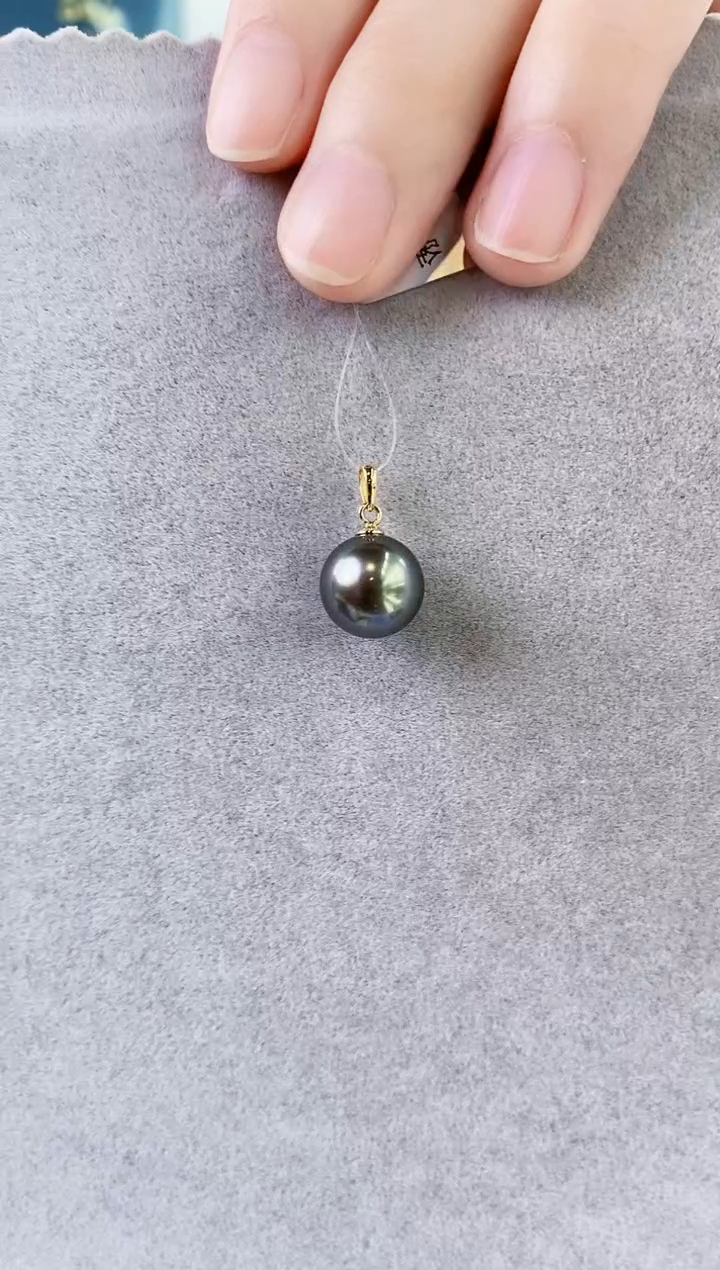 海水珍珠18K金镶嵌吊坠(不含链)10-11大溪地黑珍珠吊坠