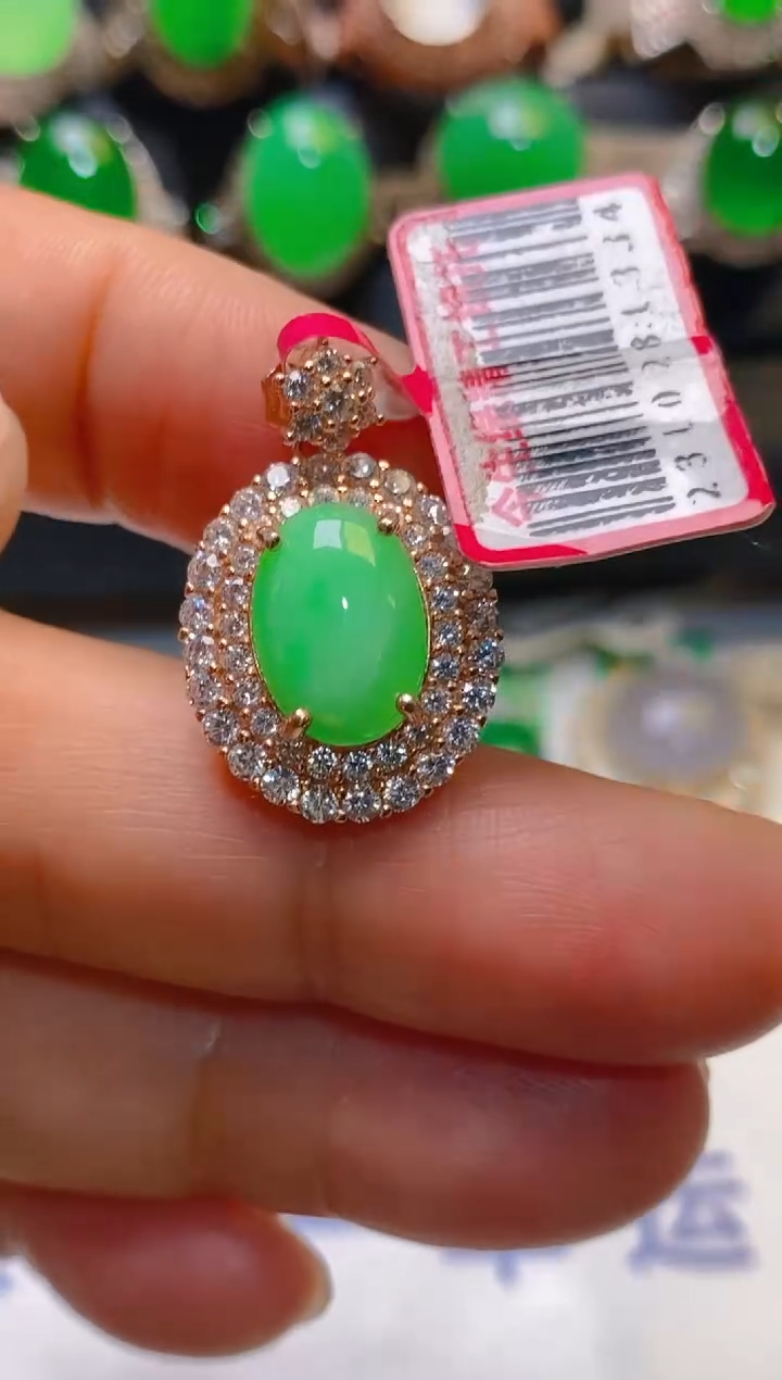 【闪购商品】翡翠耳饰银S925镶嵌天然A货翡翠1