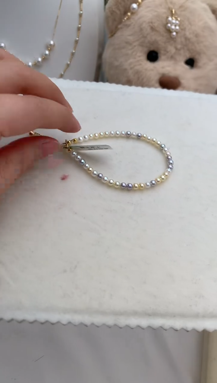 【闪购商品】海水珍珠手绳18K金镶嵌3.5-4极光糖果手链