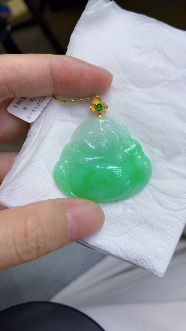 颈饰18K金镶嵌翡翠天然缅甸翡翠A货