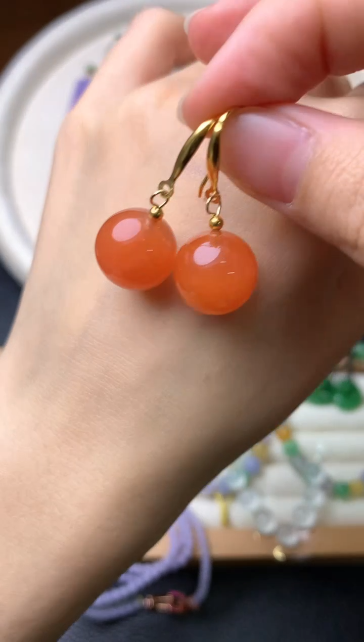 【闪购商品】南红玛瑙耳饰银S925镶嵌耳钩