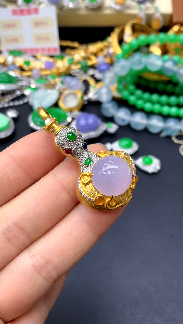 吊坠(不含链)18K金镶嵌翡翠677-中国好珍宝