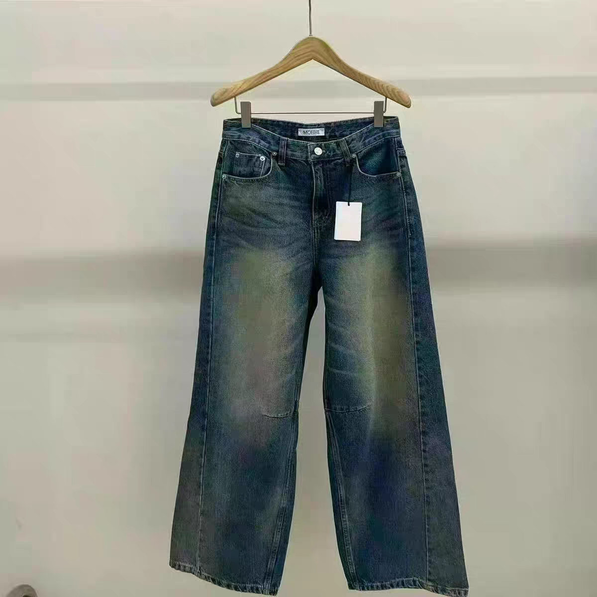 现~mohhe韩国东大门代购25秋季时尚高腰宽松直筒阔腿水洗牛仔裤女