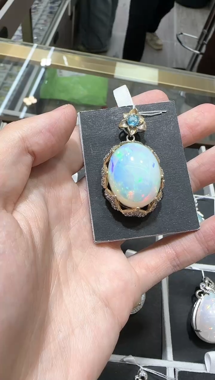 【闪购商品】欧泊珠宝奇石银S925镶嵌16*24mm高级款吊坠