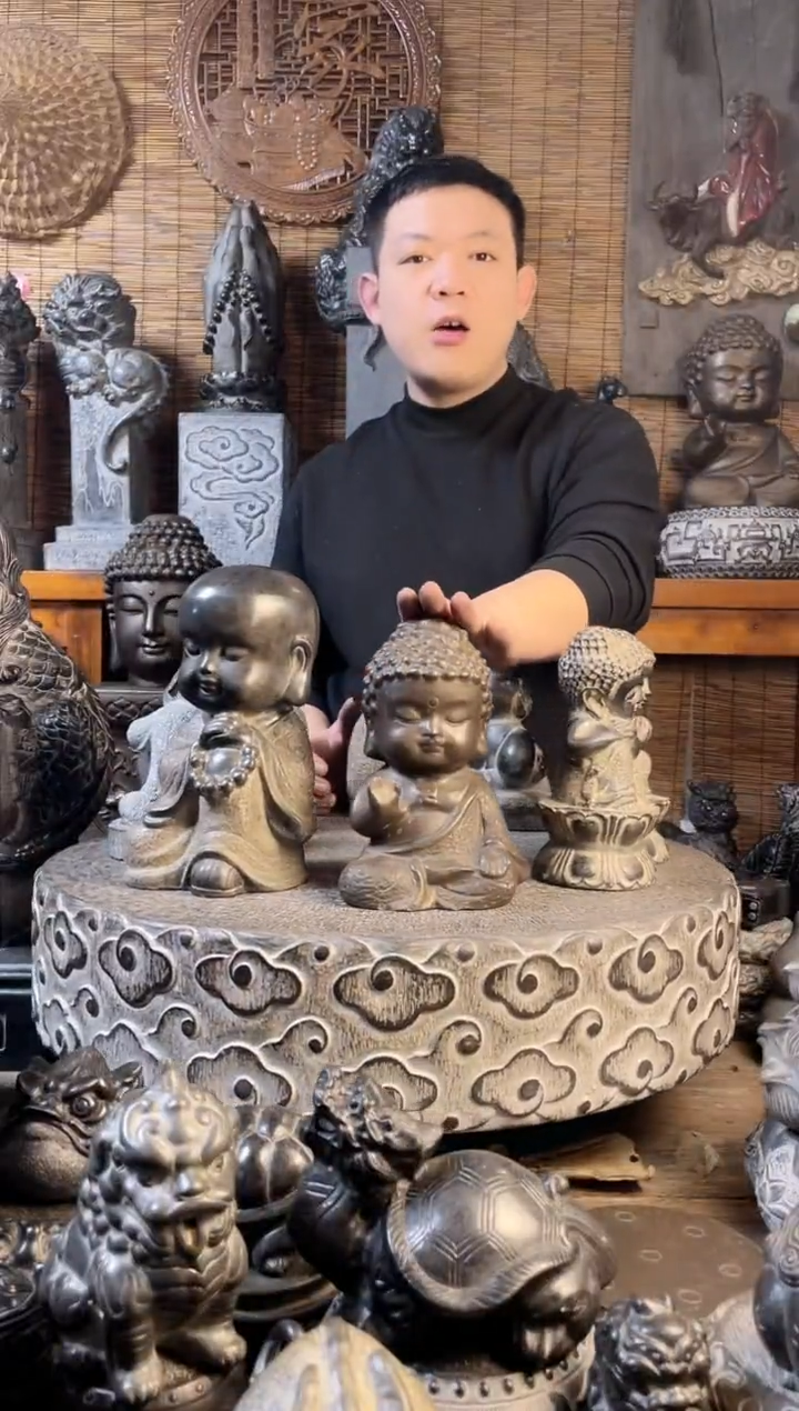 【闪购商品】小沙弥4个天然青石雕刻