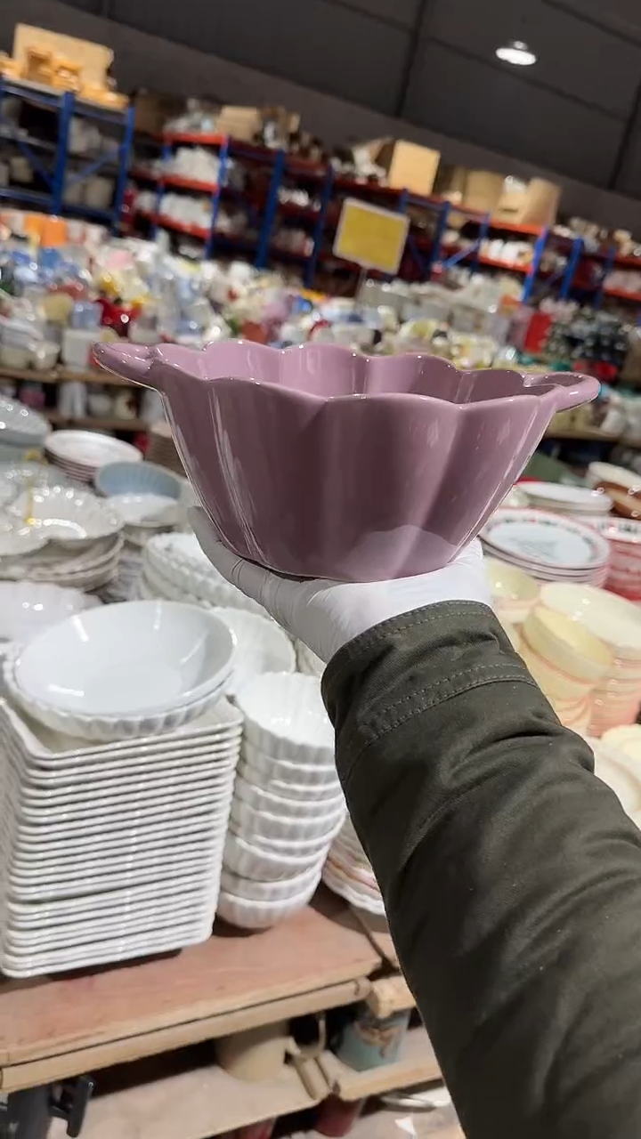 陶瓷紫色双耳碗微瑕 凑满20元包邮