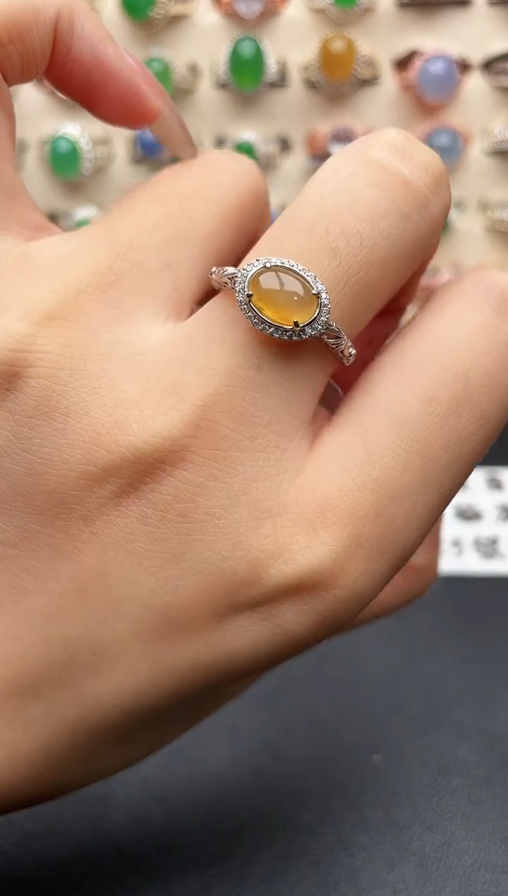 银S925镶嵌戒指翡翠一物一证一礼盒