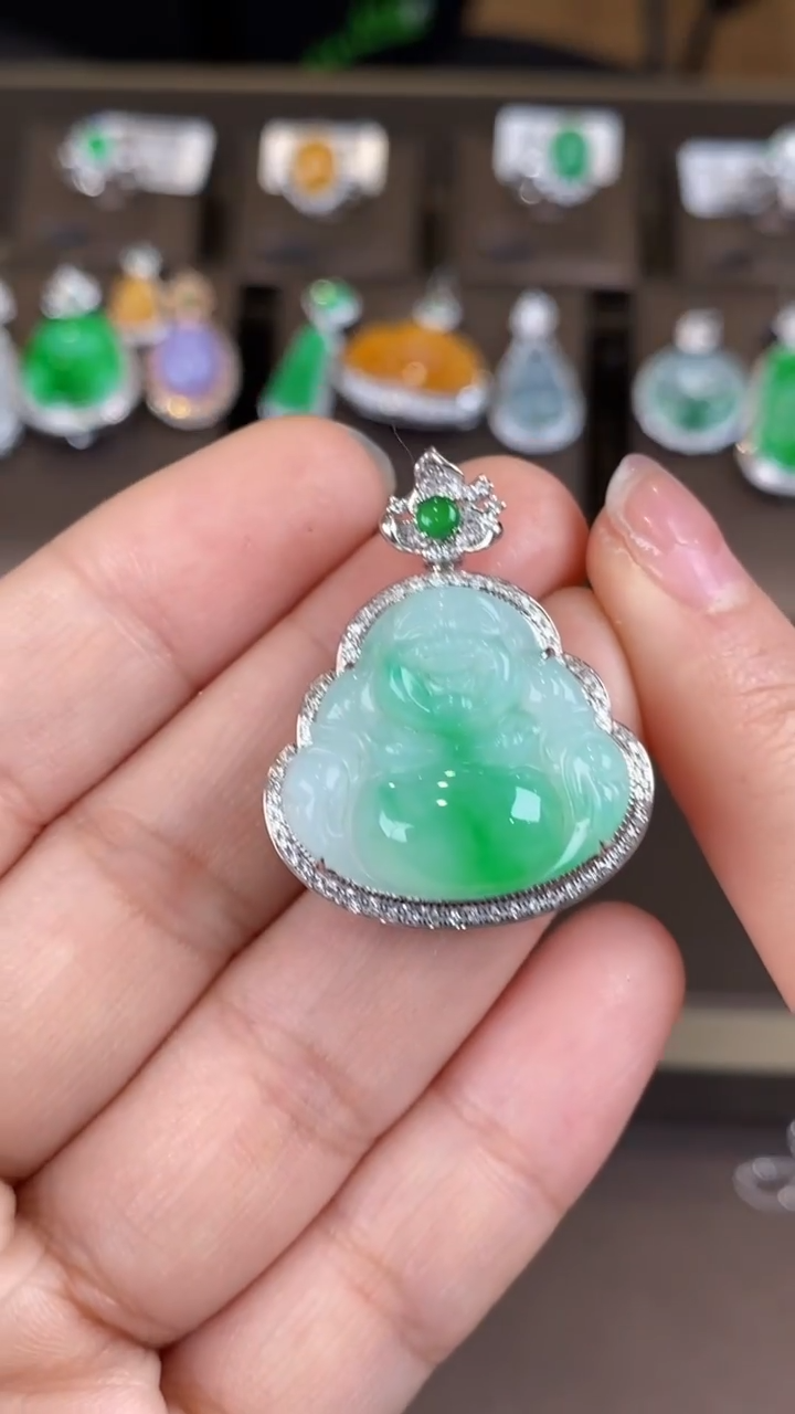 【闪购商品】翡翠吊坠(不含链)18K金镶嵌翡翠包镶佛公