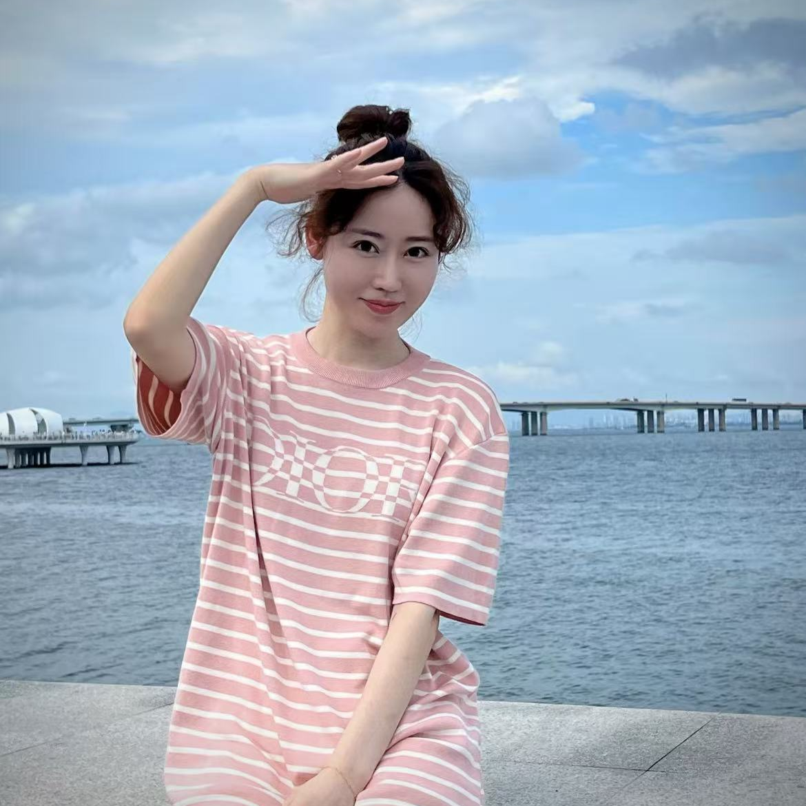 未使用 DIOR/迪奥 Dior 条纹短袖针织M