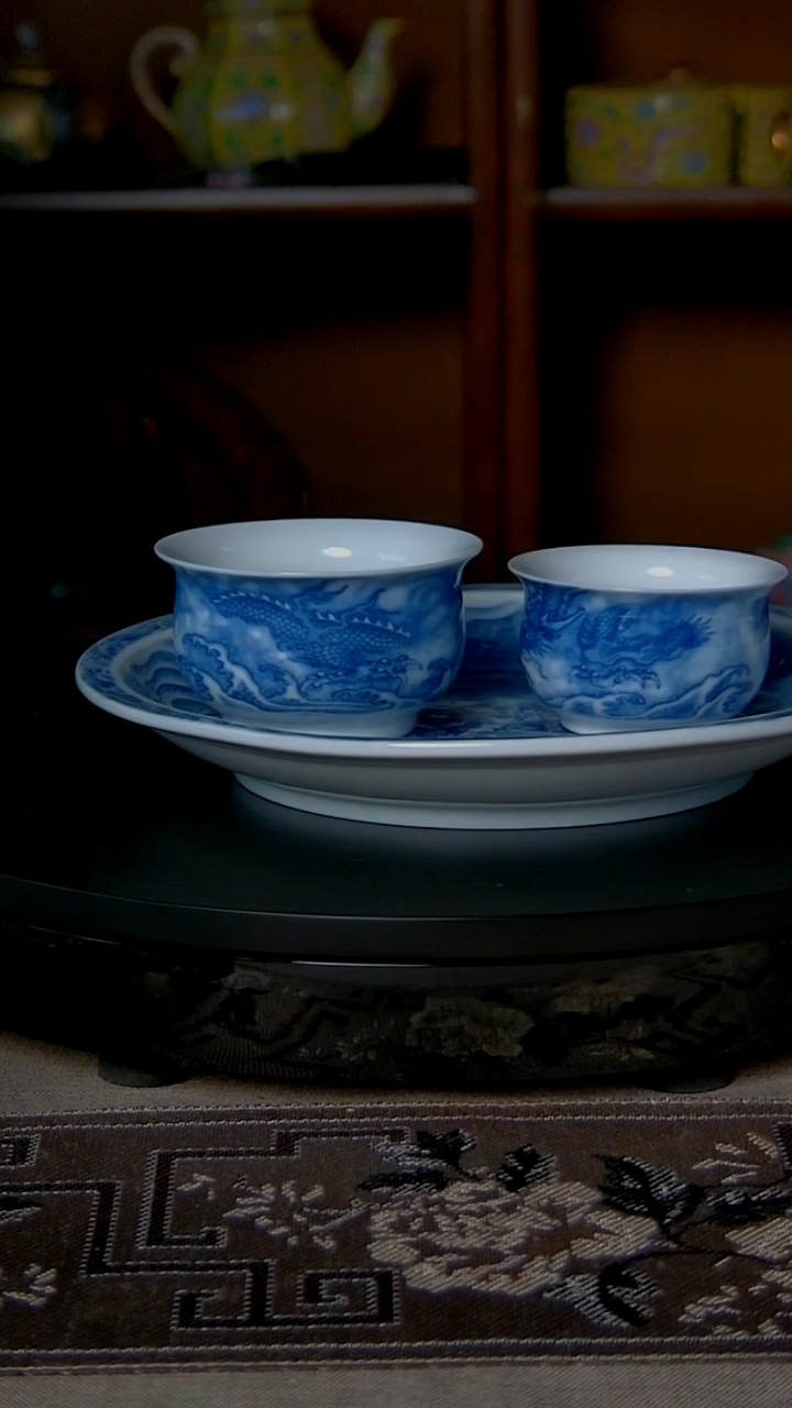 景德镇青花壶承+2杯
