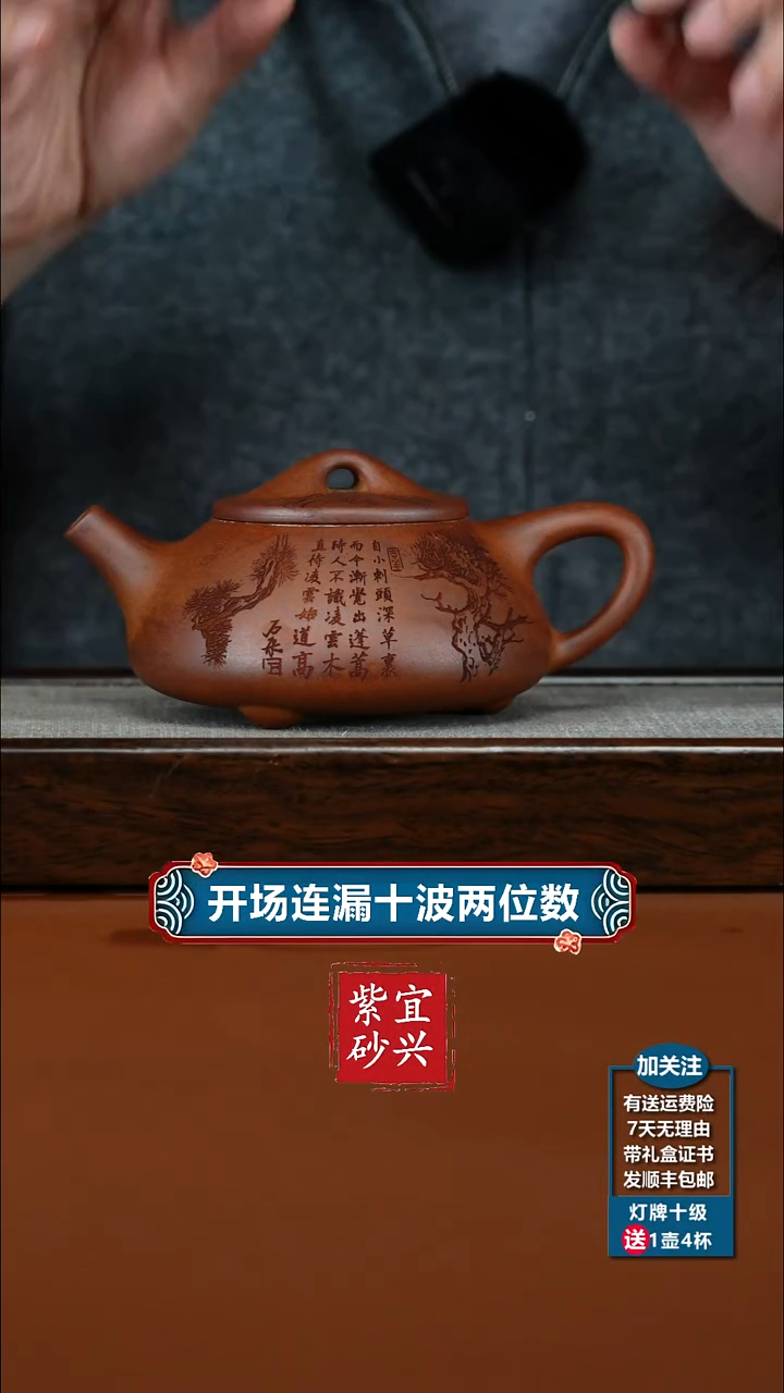 茶壶紫砂蒋静明天星泥松竹景舟石瓢300CC