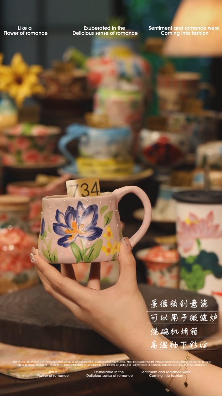 陶瓷734景德镇高温釉下彩绘设计师款式