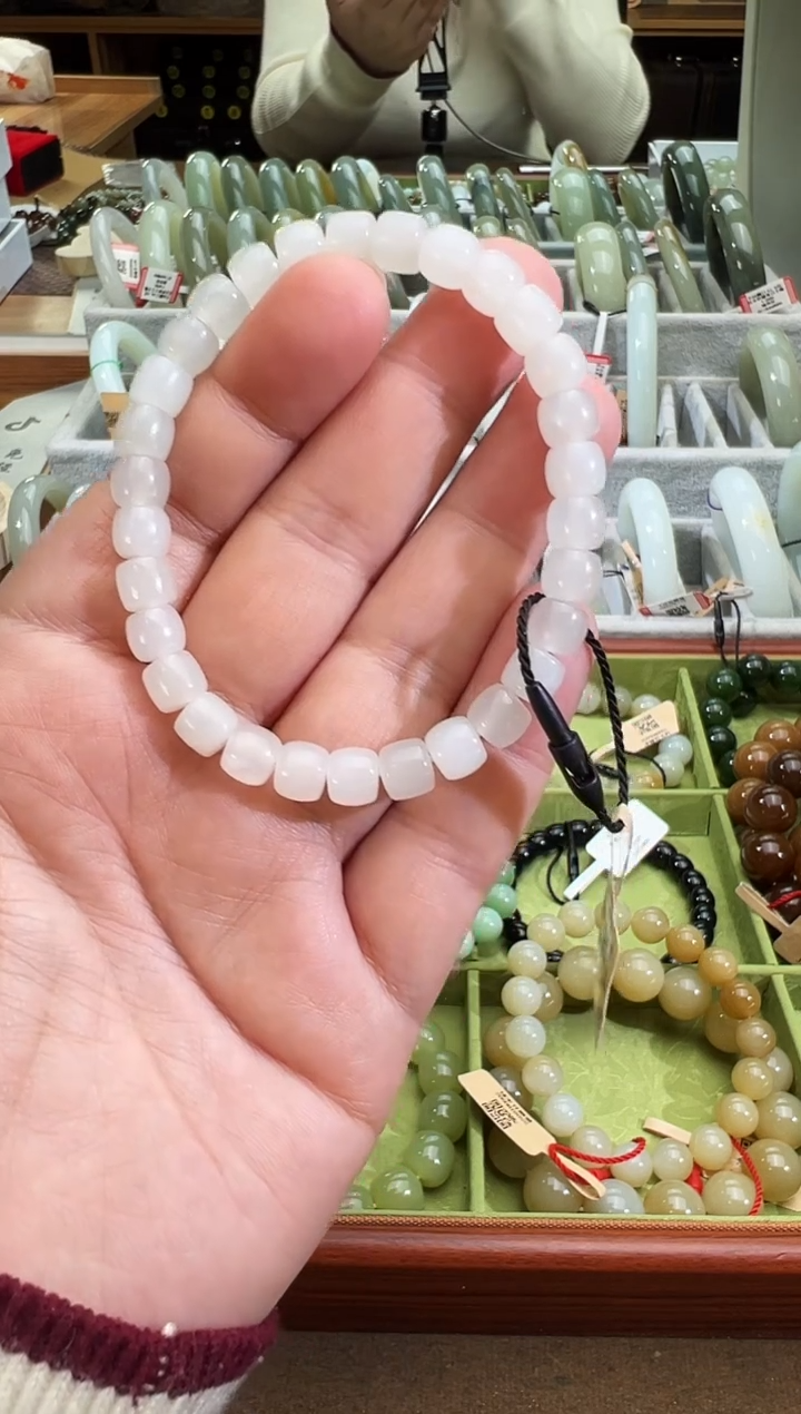 未镶嵌手串和田玉天泰白玉直切手串卡6x7