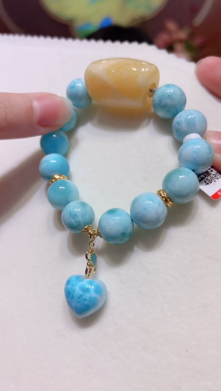 【闪购商品】针钠钙石（海纹石）手串18K金镶嵌设计款珠串