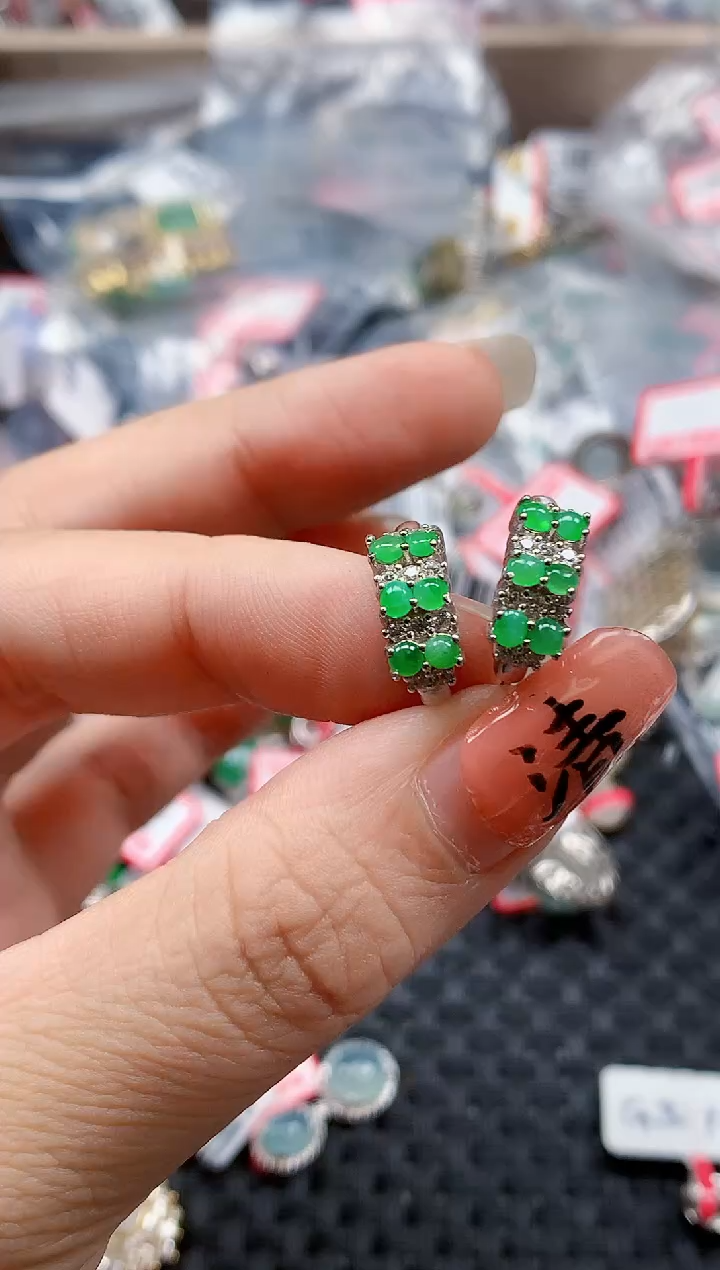 银S925镶嵌戒指翡翠天然A货缅甸翡翠