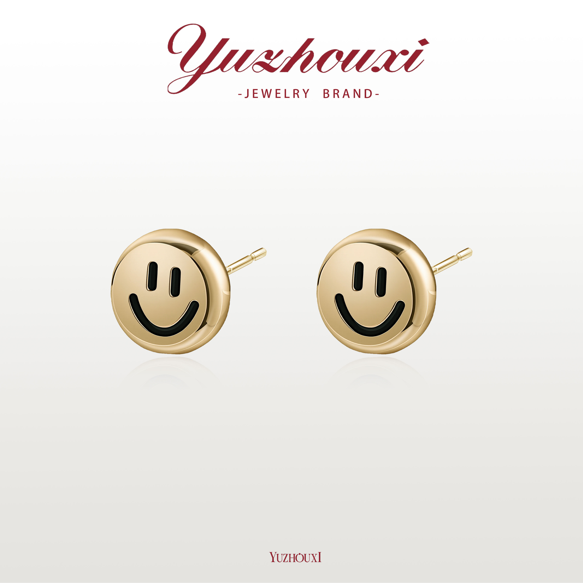 铜合金珐琅耳饰  I1-788【金色笑脸珐琅小圆豆耳钉】