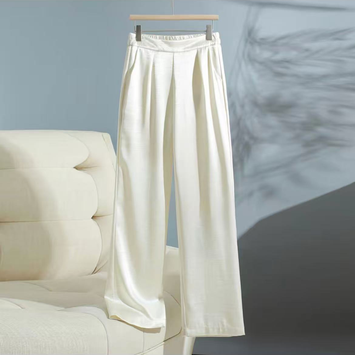 原版2025夏季新款桑蚕丝35姆米镜面百搭高腰气质原版直筒阔腿裤1