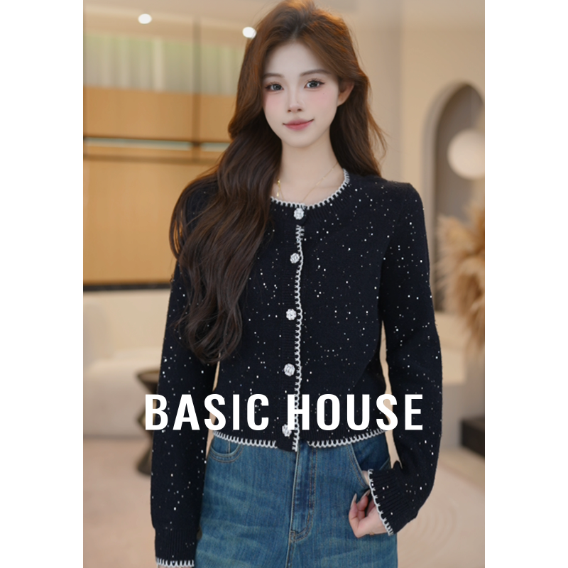 Basic House/百家好秋季新款亮片小香风轻职风针织衫B1195B55A22