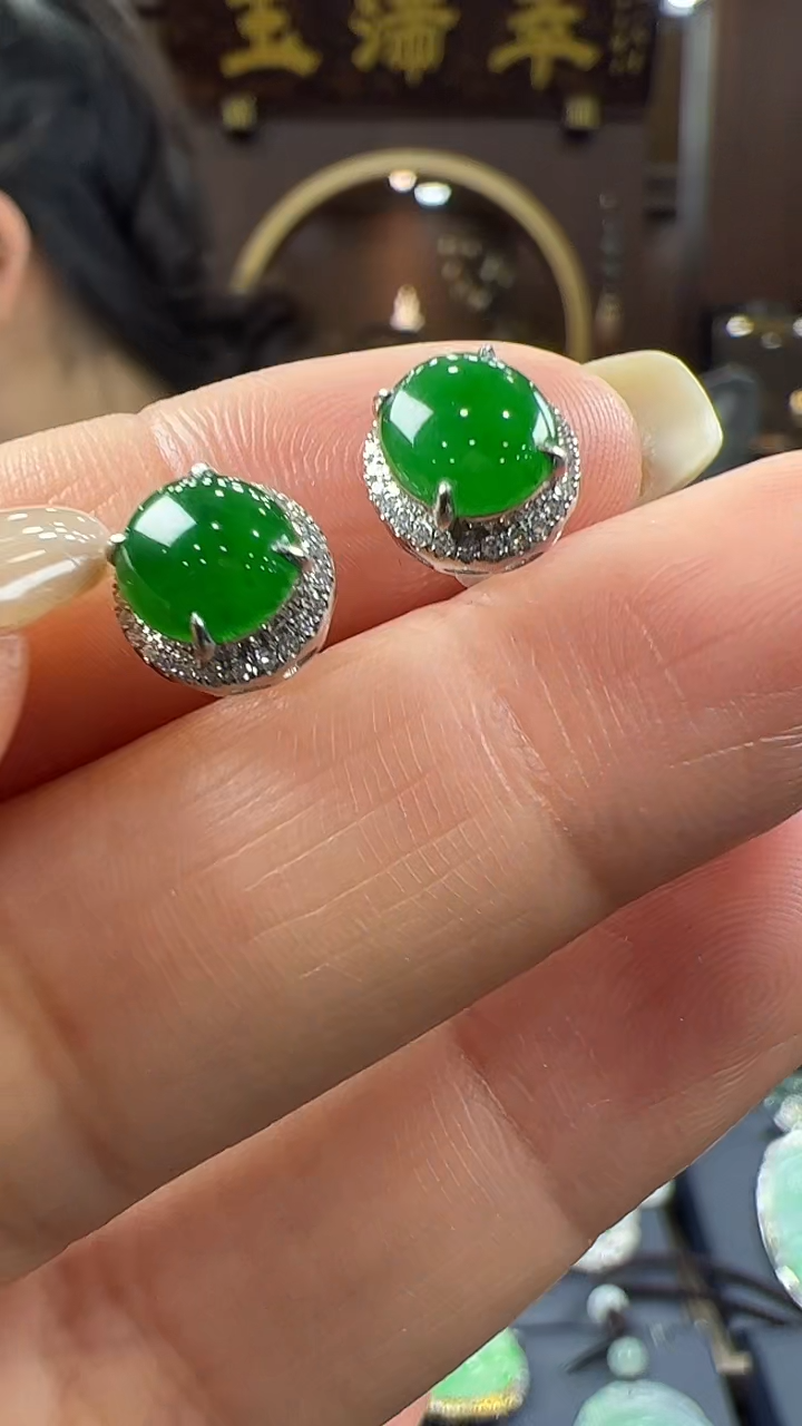 【闪购商品】翡翠耳饰18K金镶嵌耳钉