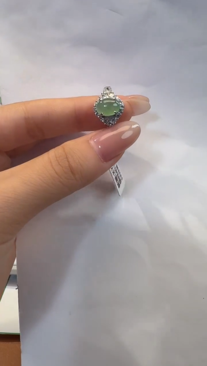 银S925镶嵌戒指翡翠925银镶翡翠戒指镶嵌117