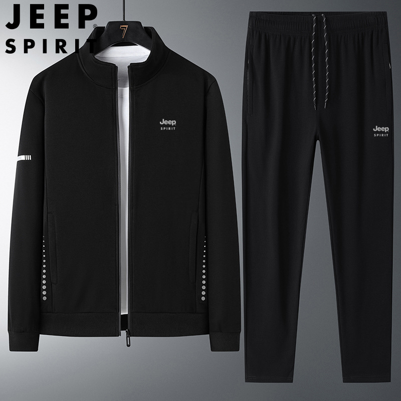JEEPSPIRIT吉普宽松长袖男卫衣休闲运动加绒套装秋款跑步百搭男装