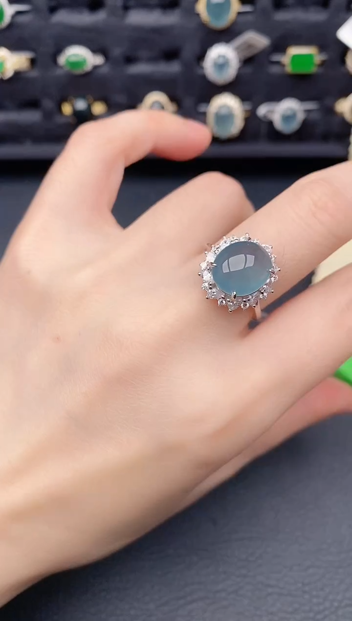 银S925镶嵌戒指翡翠天然a货翡翠485