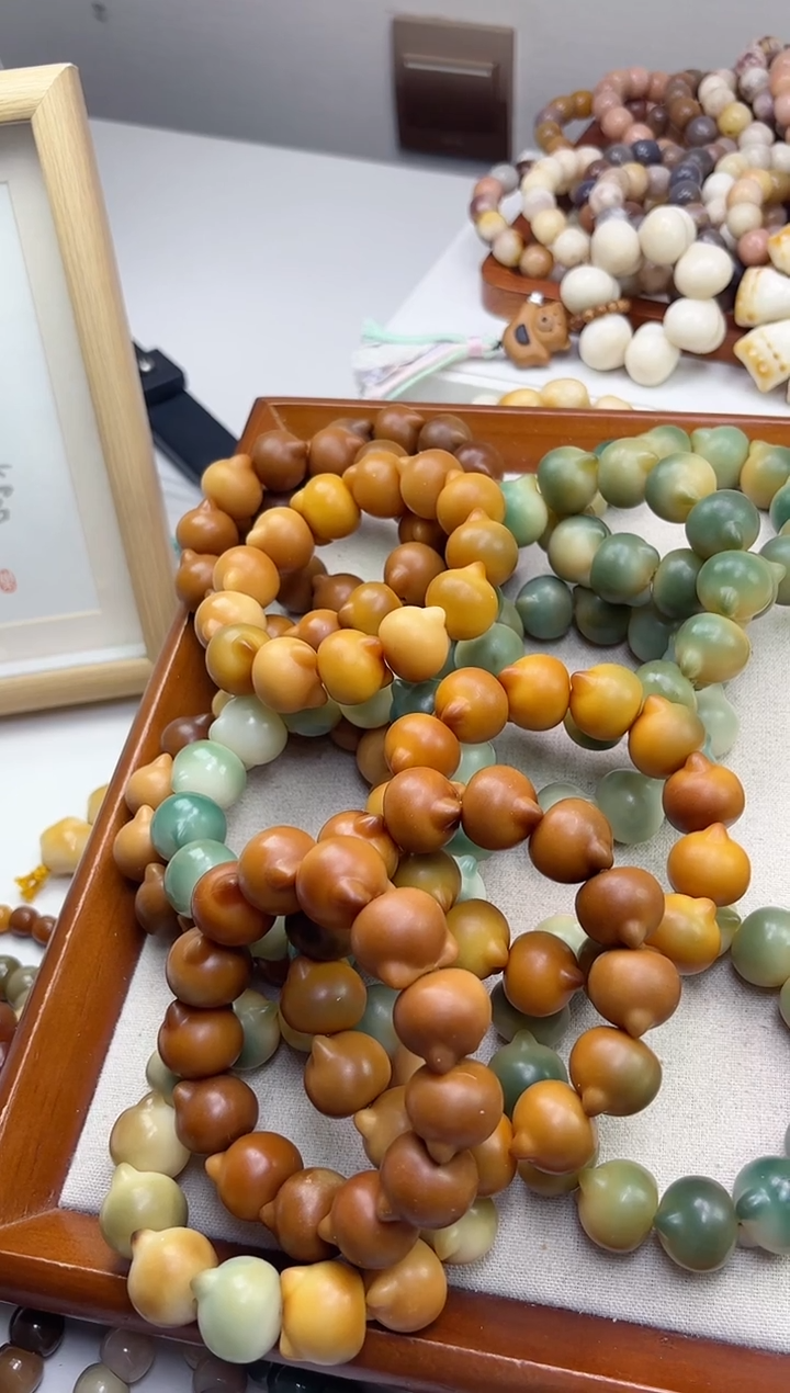 手串菩提根/象牙果沐n70干磨猫猫头21mm手串瑕疵不补随机