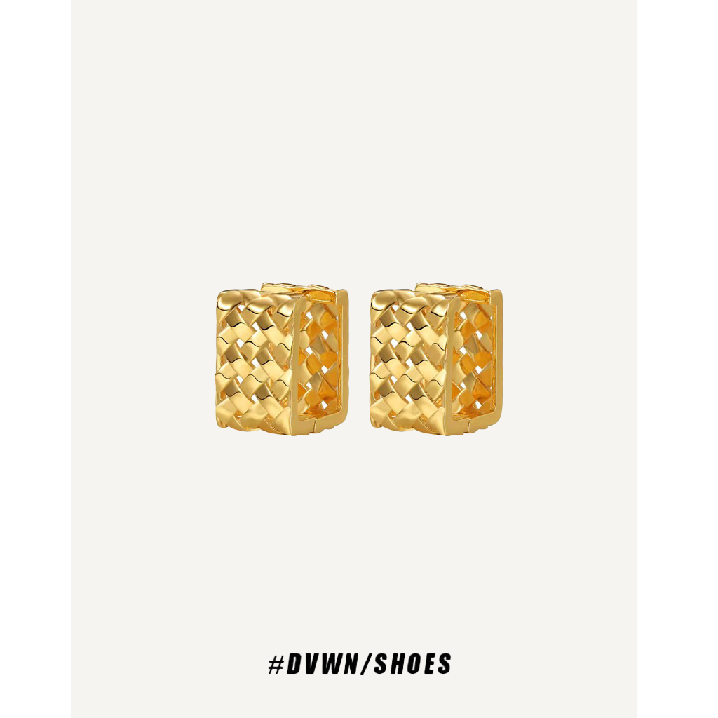 铜合金合成锆石耳饰 【方块系列】BV方块镂空编织耳钉