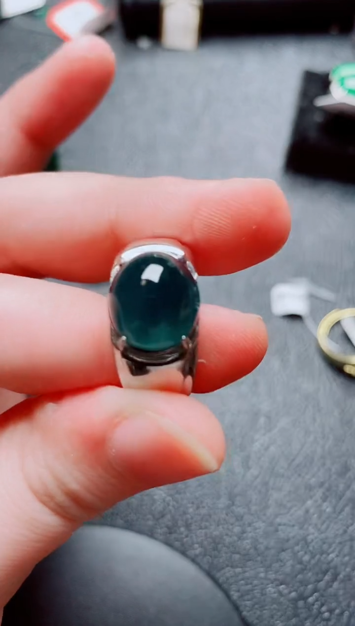 银S925镶嵌戒指翡翠1