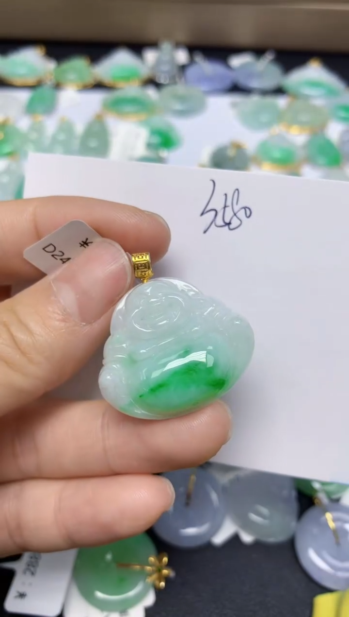 【闪购商品】翡翠挂件18K金镶嵌 天然翡翠A货