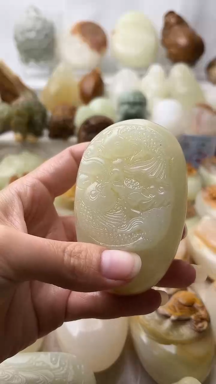 石材古青石棉纹正常不退换荷花鱼