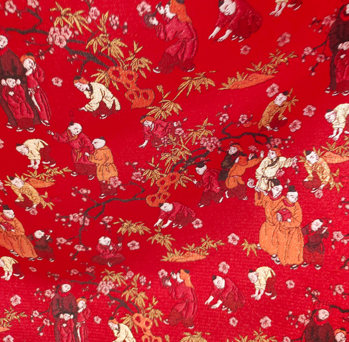 【红百子图】宋锦面料[定制不支持7天无理由慎拍]